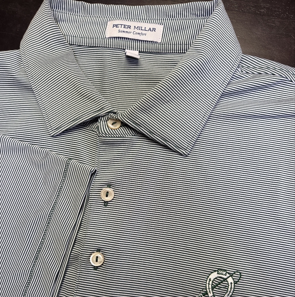 Peter Millar Navy and White Striped Polo